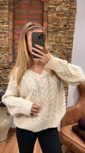 COCOMORE SWETER V-NECK WARKOCZ ŚMIETANA