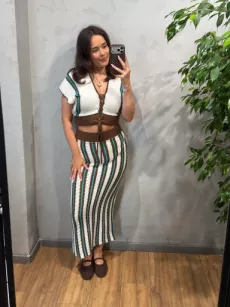 ROYAL CLUB KOMPLET TOP/KIMONO + SPÓDNICA CASABLANCA ŚMIETANA/CZEKOLADA/AZURRO