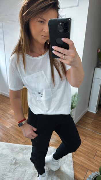 BY O LA LA! BLUZKA T-SHIRT EMOTKA BIAŁY/CZARNY