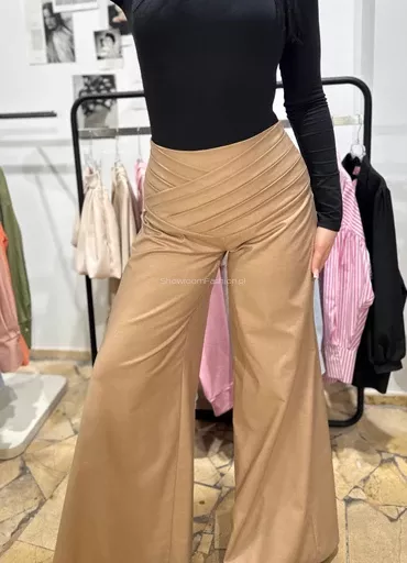 LA MILLA SPODNIE WIDE LEG Z ZAKŁADKAMI BEŻ