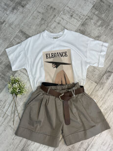LIVAN'S SPODENKI SZORTY OLD MONEY Z PASKIEM TAUPE