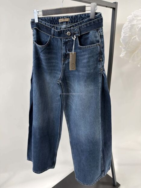 BY O LA LA...! JEANSY WIDE LEG Z OZDOBNYM PASKIEM NIEBIESKIE