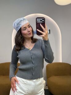 ROYAL CLUB SWETER KARDIGAN ANTRACYTOWY MELANŻ