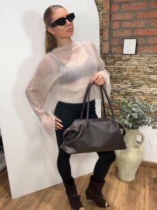 SWETER MGIEŁKA RĘKAW DZWONEK PUDER RÓŻ