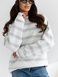 BY O LA LA!  OVERSIZOWA BLUZA W PASY MAVIS OFF WHITE/SZARA