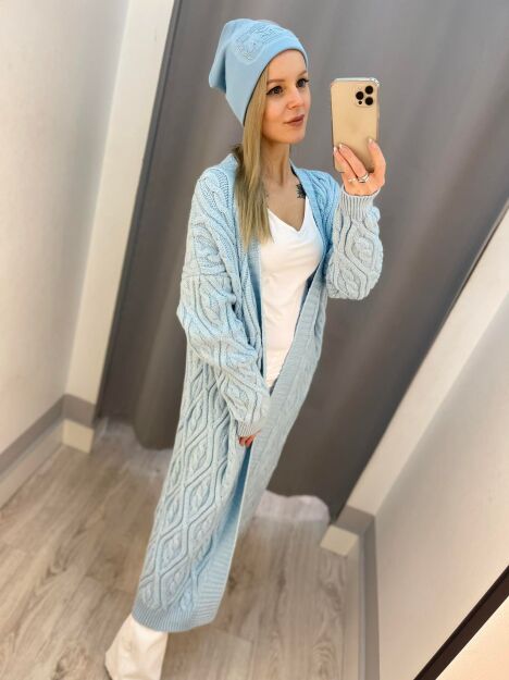 BY O LA LA...! PŁASZCZOWY KARDIGAN WARKOCZ BŁĘKIT