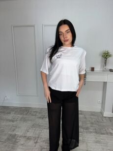 BY O LA LA!  LEKKIE SPODNIE WIDE LEG Z SZORTAMI CZARNE