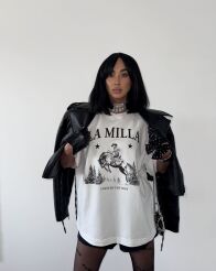 LA MILLA BLUZKA T-SHIRT WESTERN OVERSIZE Z LOGO BIAŁA