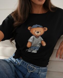 BY O LA LA! BLUZKA T-SHIRT TEDDY CZARNA