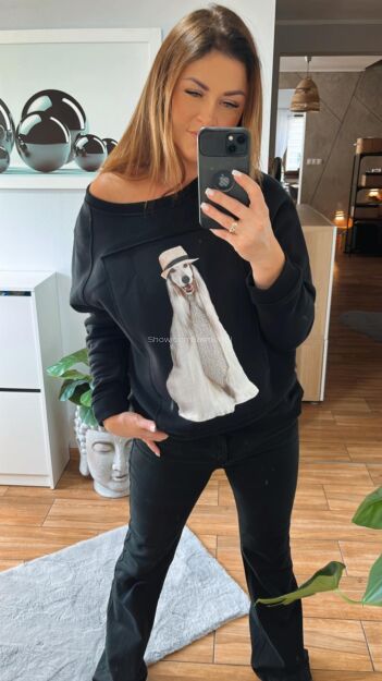 BY O LA LA! DRESOWA BLUZA Z PSEM CZARNA
