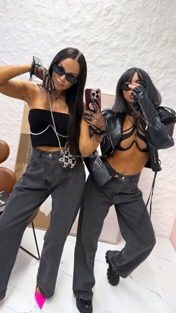 LA MILLA SPODNIE JEANSY WIDE LEG SZARE