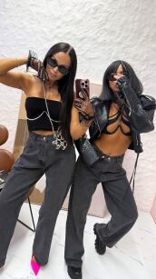 LA MILLA SPODNIE JEANSY WIDE LEG SZARE