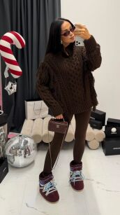 LA MILLA SWETER WARKOCZ Z FRĘDZLAMI CZEKOLADA