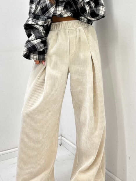 EMO SPODNIE WIDE LEG SZTRUKSOWE KREMOWE (MARCEPAN)