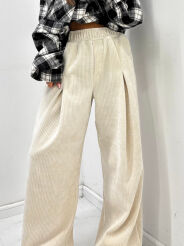 EMO SPODNIE WIDE LEG SZTRUKSOWE KREMOWE (MARCEPAN)