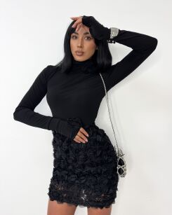 LA MILLA WISKOZOWA BLUZKA LONGSLEEVE Z RÓŻĄ CZARNA