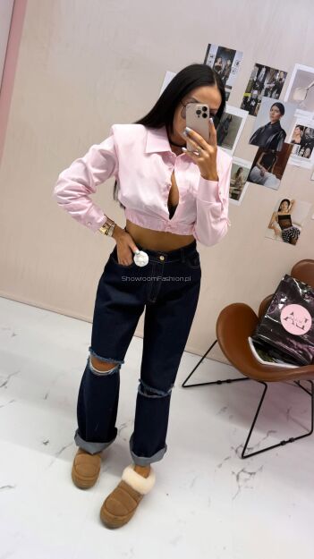 LA MILLA SPODNIE JEANSY WIDE LEG Z ROZCIĘCIAMI CIEMNONIEBIESKIE