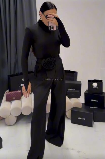 LA MILLA SPODNIE WIDE LEG Z RÓŻĄ CZARNE