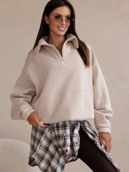 BY O LA LA! BLUZA Z WYSOKĄ STÓJKĄ BEŻ