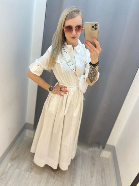 BY O LA LA! KOSZULOWA SUKIENKA MAXI BIAŁA