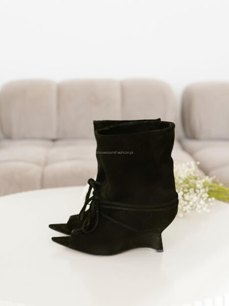 BY O LA LA...! BUTY BOTKI OPEN TOE NA KOTURNIE CZARNE