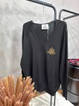 ROYAL CLUB SWETER V-NECK Z LOGIEM CZARNY - 2