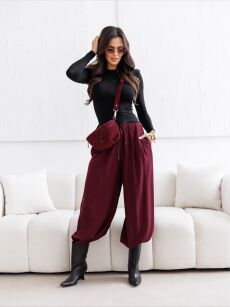 BY O LA LA...! LUŹNE SPODNIE TYPU BAGGY BORDO (MERLOT)