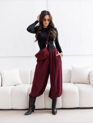 BY O LA LA...! LUŹNE SPODNIE TYPU BAGGY BORDO (MERLOT)