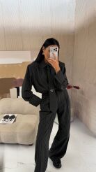 LA MILLA KLASYCZNE SPODNIE WIDE LEG W PASY GRAFIT/BIEL