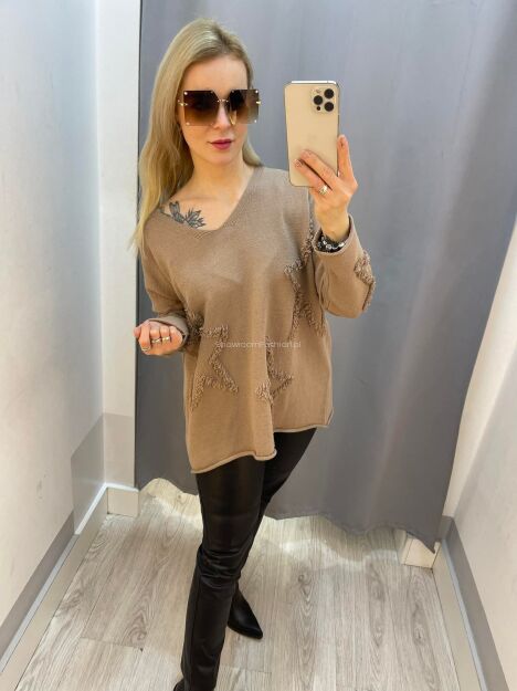BY O LA LA...! SWETER GWIAZDY BRĄZ