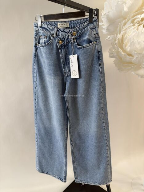 BY O LA LA! SPODNIE JEANSY ASYMETRYCZNE ZAPIĘCIE NIEBIESKIE