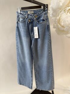 BY O LA LA! SPODNIE JEANSY ASYMETRYCZNE ZAPIĘCIE NIEBIESKIE