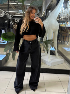 EMO SPODNIE JEANSY BANAN OVERSIZE CZARNE