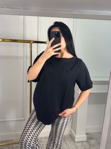 LA MILLA BLUZKA T-SHIRT OVERSIZE Z KIESZONKĄ CZARNA