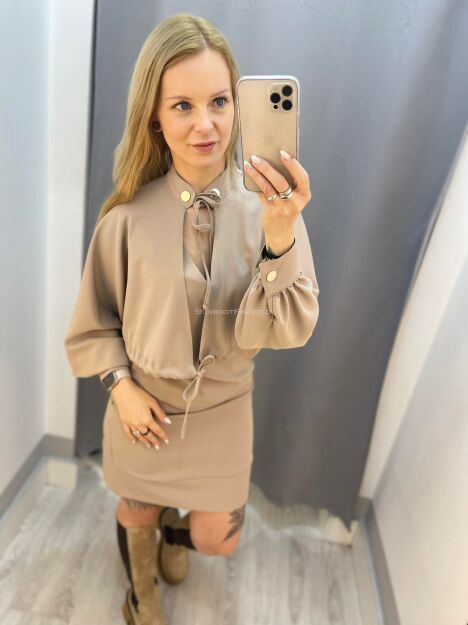 BY O LA LA! SUKIENKA Z BOLERKIEM BEŻ