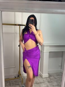 LA MILLA KOMPLET TOP + SPÓDNICA MIDI FIOLET