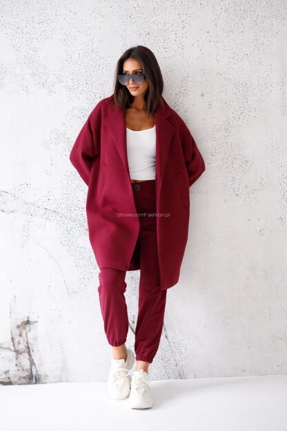 BY O LA LA! PŁASZCZ DRESOWY AUTUMN VIBES BORDO (MERLOT)