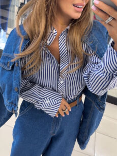 EMO ELEGANCKA KOSZULA MINI BOSS W PASY BIAŁA/GRANAT