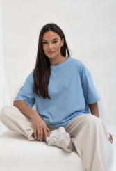 SEMPRE T-SHIRT OVERSIZE Z HAFTOWANYM LOGO NIEBIESKI