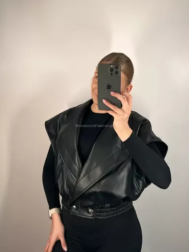 EMO KAMIZELKA Z ECO SKÓRY CZARNA