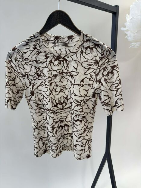 BY O LA LA! BLUZKA SIATECZKA W KWIATY OFF WHITE/KAKAO