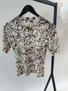 BY O LA LA! BLUZKA SIATECZKA W KWIATY OFF WHITE/KAKAO