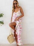 BY O LA LA! SUKIENKA MAXI Z HALKĄ FLORA OFF WHITE/RÓŻ/FIOLET - 2