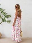 BY O LA LA! SUKIENKA MAXI Z HALKĄ FLORA OFF WHITE/RÓŻ/FIOLET - 3