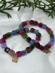 BY O LA LA ! BRANSOLETKA Z KAMIENI NATURALNYCH KWADRATOWA FIOLET/ZIELEŃ/MULTICOLOR/ZŁOTO - 2