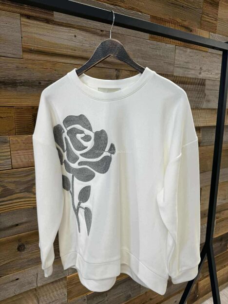 BY O LA LA! HAFTOWANA BLUZA PREMIUM ŚMIETANA/SZAROŚĆ