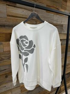 BY O LA LA! HAFTOWANA BLUZA PREMIUM ŚMIETANA/SZAROŚĆ