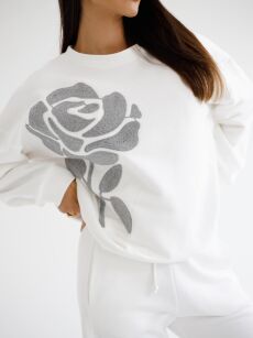 BY O LA LA! HAFTOWANA BLUZA PREMIUM ŚMIETANA/SZAROŚĆ