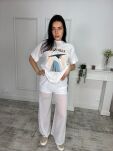 BY O LA LA! BLUZKA T-SHIRT ELEGANCE BIEL/NIEBIESKI - 2