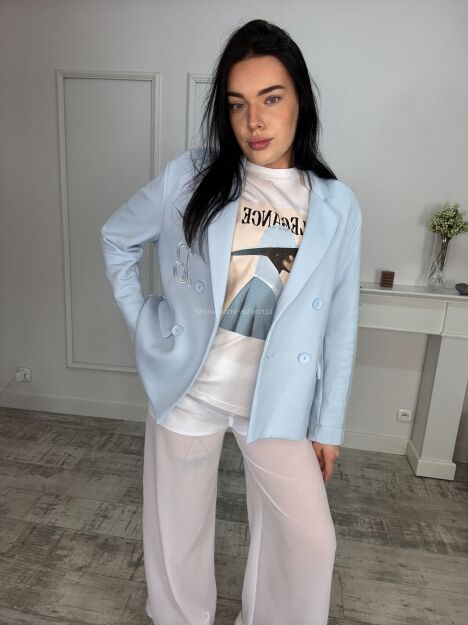 BY O LA LA! BLUZKA T-SHIRT ELEGANCE BIEL/NIEBIESKI